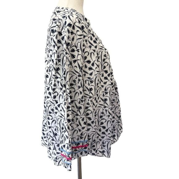 Talbots Large Navy +White Tunic Style Cotton Long Sleeve Blouse - Picture 5 of 7